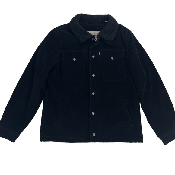 Levi’s Jacket Mens Small Black Trucker Corduroy Faux Fur Sherpa‎ Lined Outdoor - Picture 1 of 11